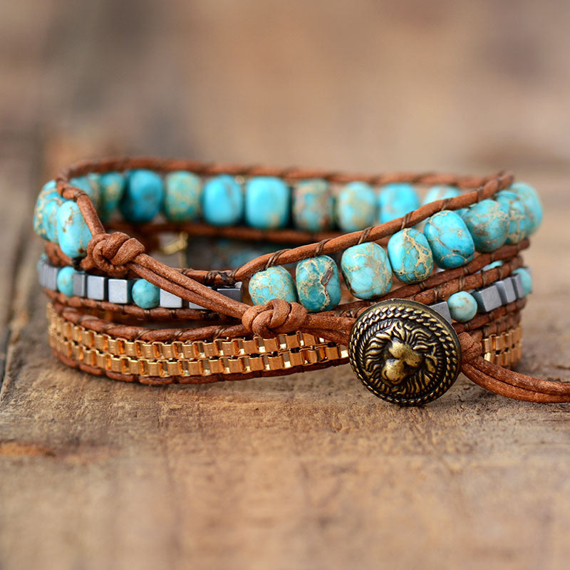 Bohemian Cut-angle Turquoise Bracelet Jewelry Three-layer Winding Hand-woven Leather String Bracelet