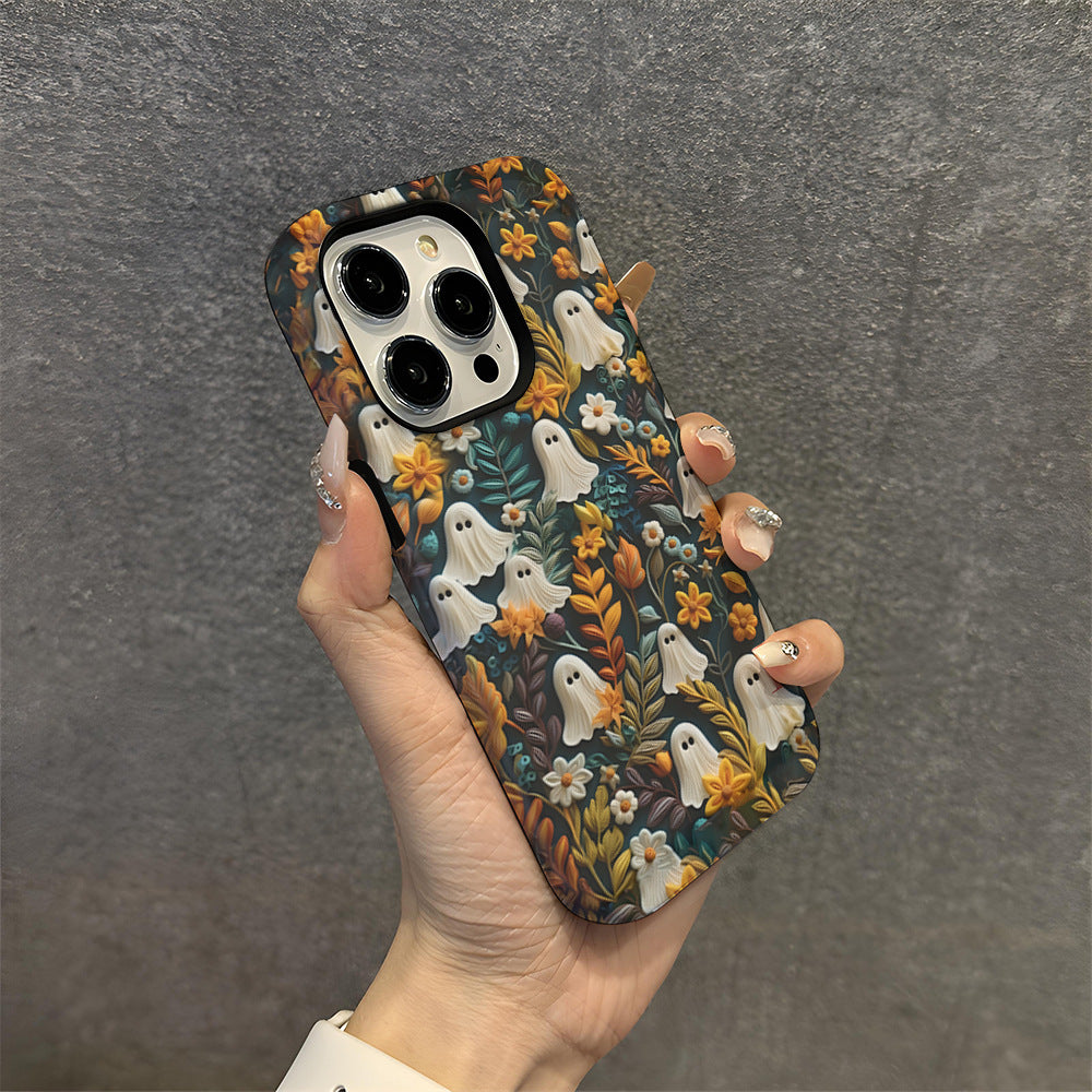 Halloween Imitation Embroidery Two-in-One Mobile Phone Case Apple 17promax Stereo Skull Shell