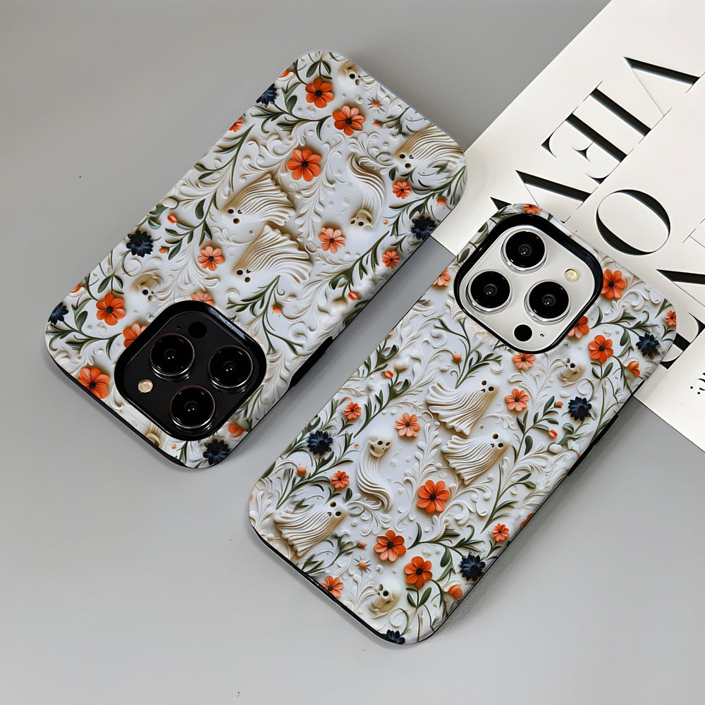 Three-dimensional Embroidered Skull Double-layer Apple 16 Phone Case