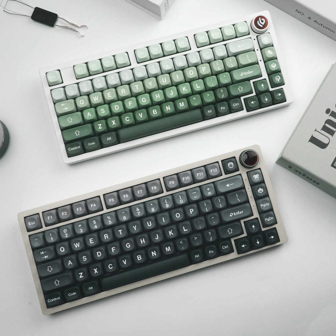 Gradient Green PBT Sublimation Round Personality Magnetic Shaft Mechanical Keyboard Cap-suitable For Cross Shaft Core