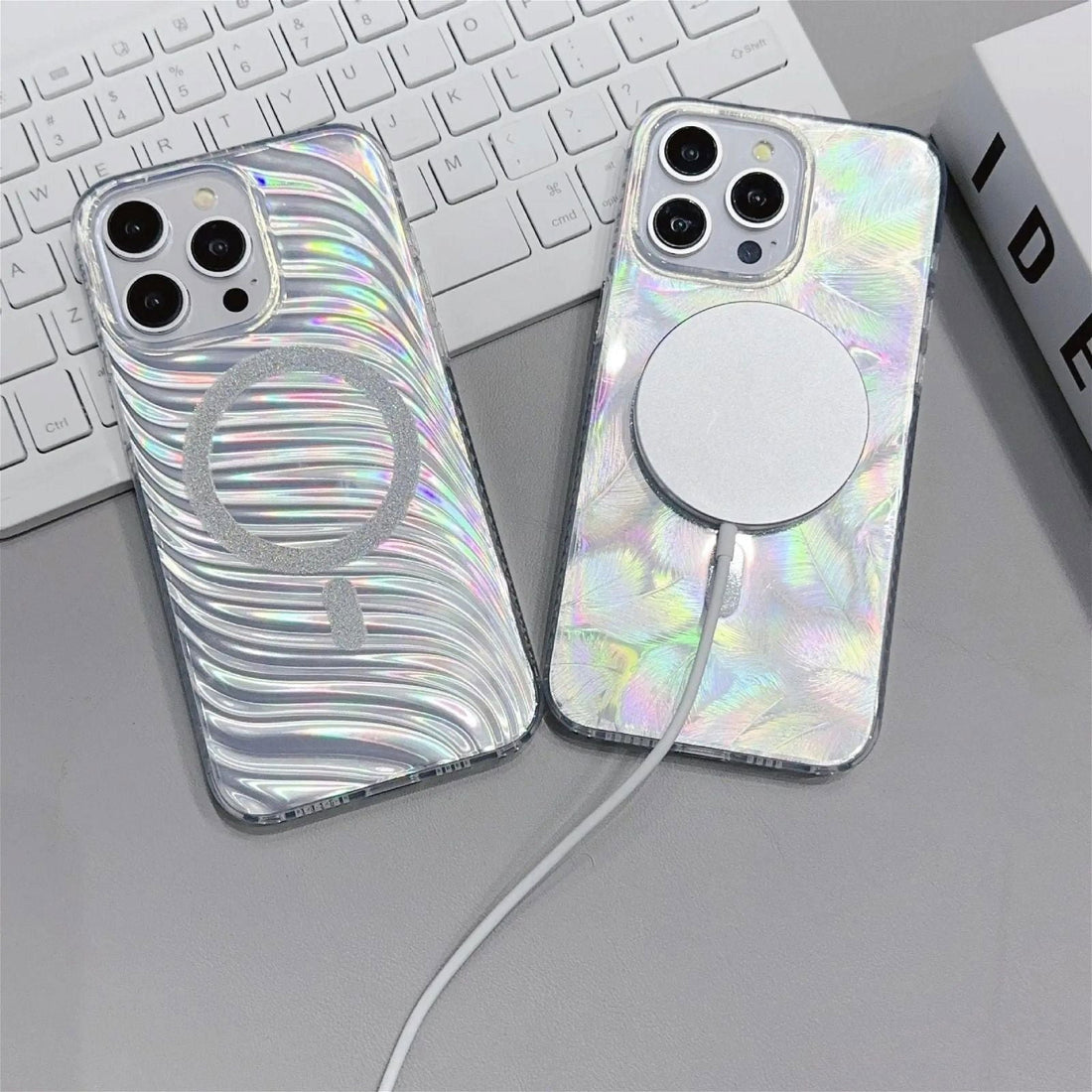 Iridescent Silver Glitter|MagSafe Phone Case