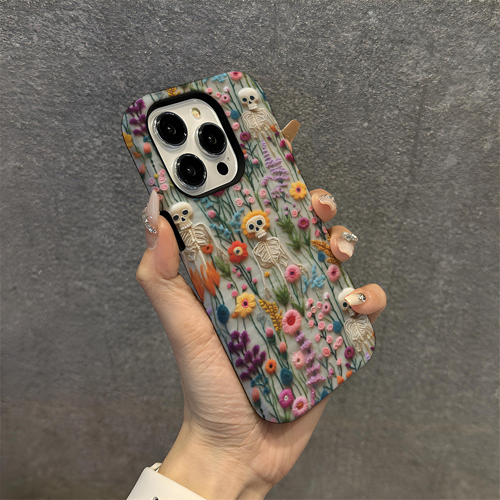 Halloween Imitation Embroidery Two-in-One Mobile Phone Case Apple 17promax Stereo Skull Shell
