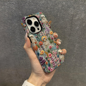 Halloween Imitation Embroidery Two-in-One Mobile Phone Case Apple 17promax Stereo Skull Shell