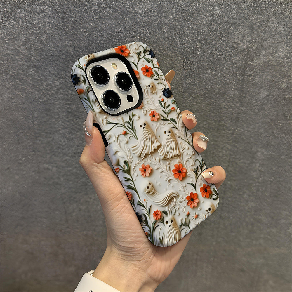 Three-dimensional Embroidered Skull Double-layer Apple 16 Phone Case