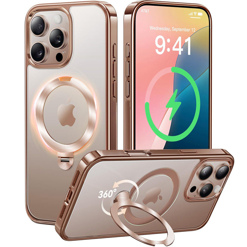 iPhone  17proMax Mobile Phone Case Electroplated Magnetic IPhone17 Large Hole 360 Rotating Bracket Mobile Phone Protective Cover