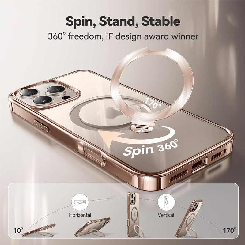 iPhone  17proMax Mobile Phone Case Electroplated Magnetic IPhone17 Large Hole 360 Rotating Bracket Mobile Phone Protective Cover