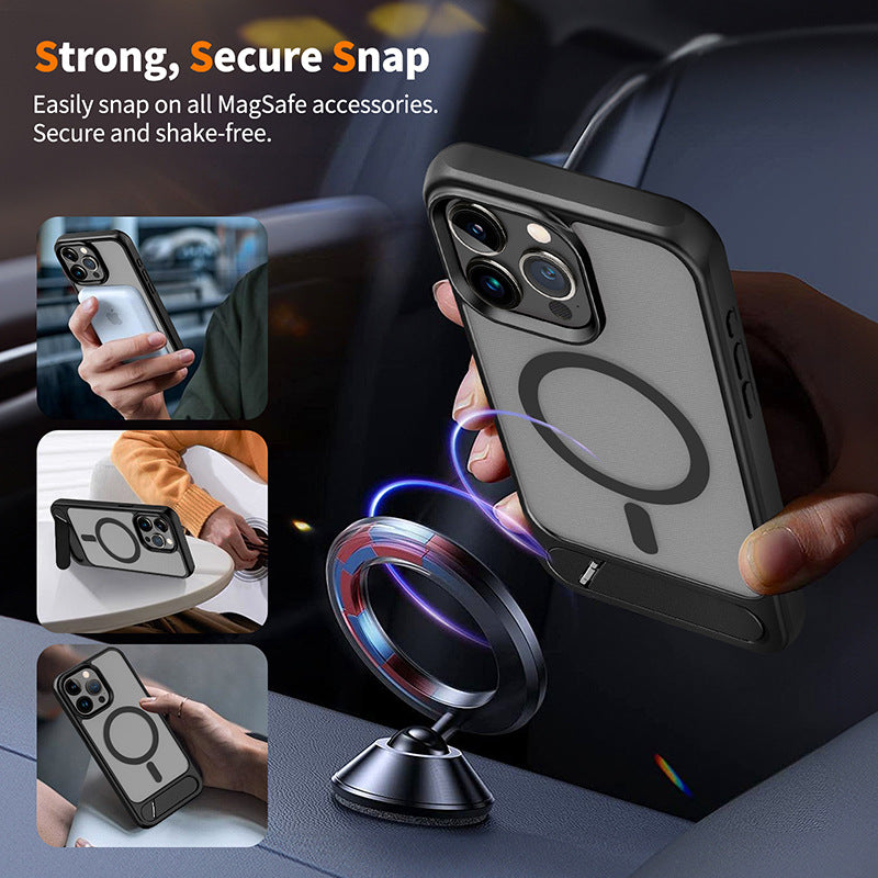 Suitable For Apple 17 Metallic Paint Frosted Magnetic Absorbing Invisible Rhombic Bracket Mobile Phone Case