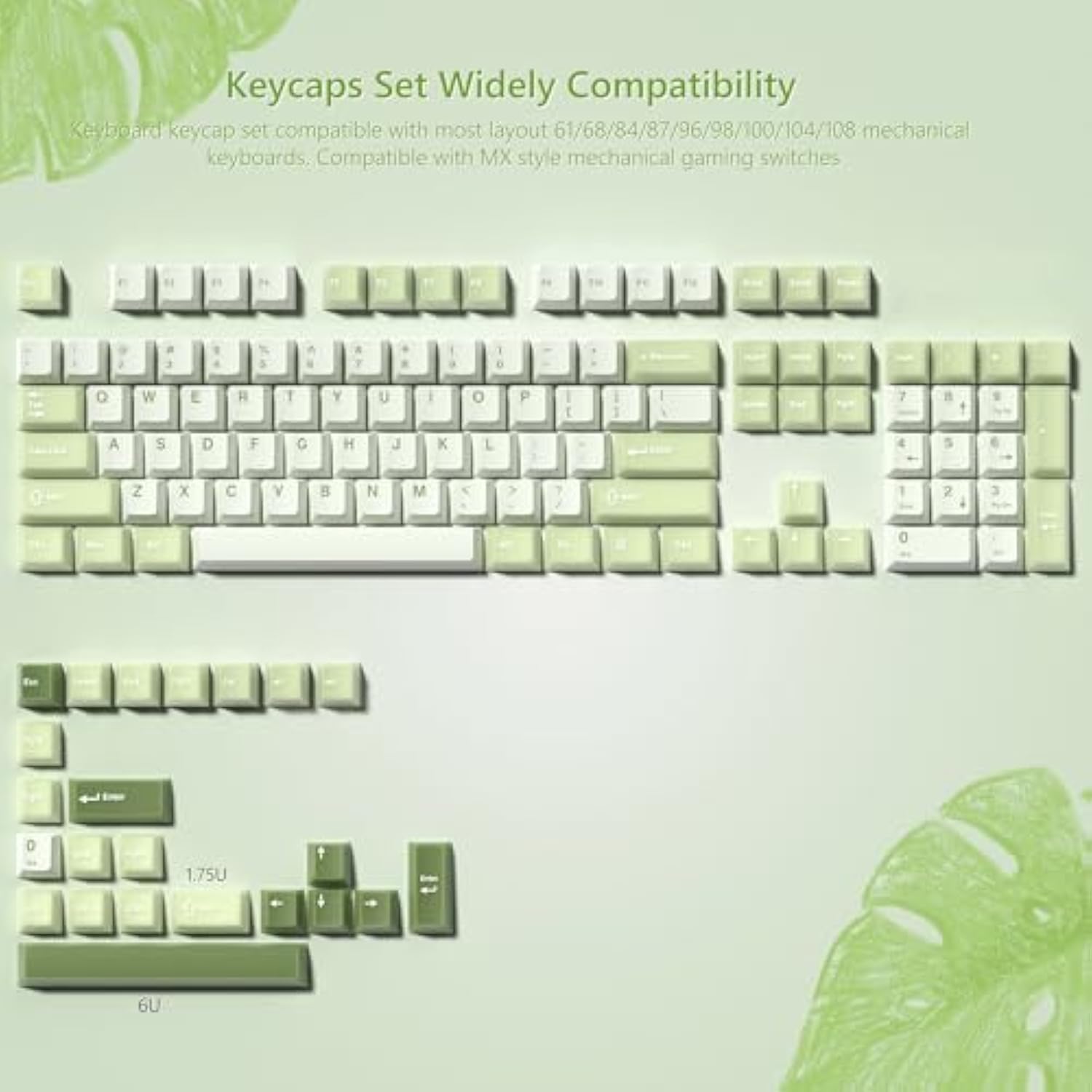 Womier Matcha Green Keycaps PBT, Jelly Keycaps 60 75 100 Percent, Translucent Jade Key caps Custom 127 Keys, Cherry Profile for 61/68/84/87/98/100 Cherry Gateron MX Mechanical Gaming Keyboards