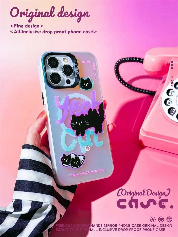 Shine Laser Black Cat | MagSafe Phone Case